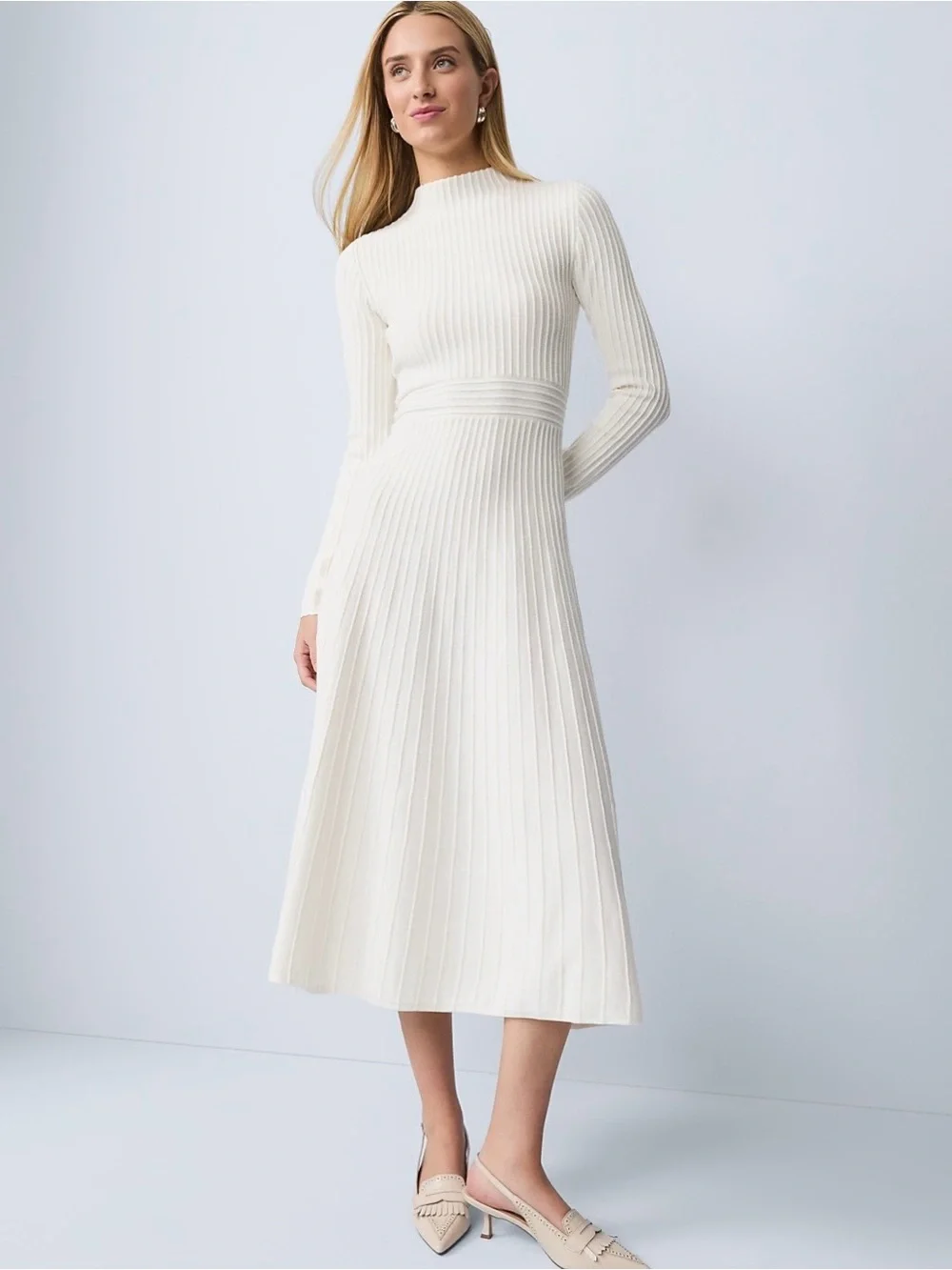 NWT Ann Taylor Off White Ribbed Mock Neck Sweater Dress XXL
